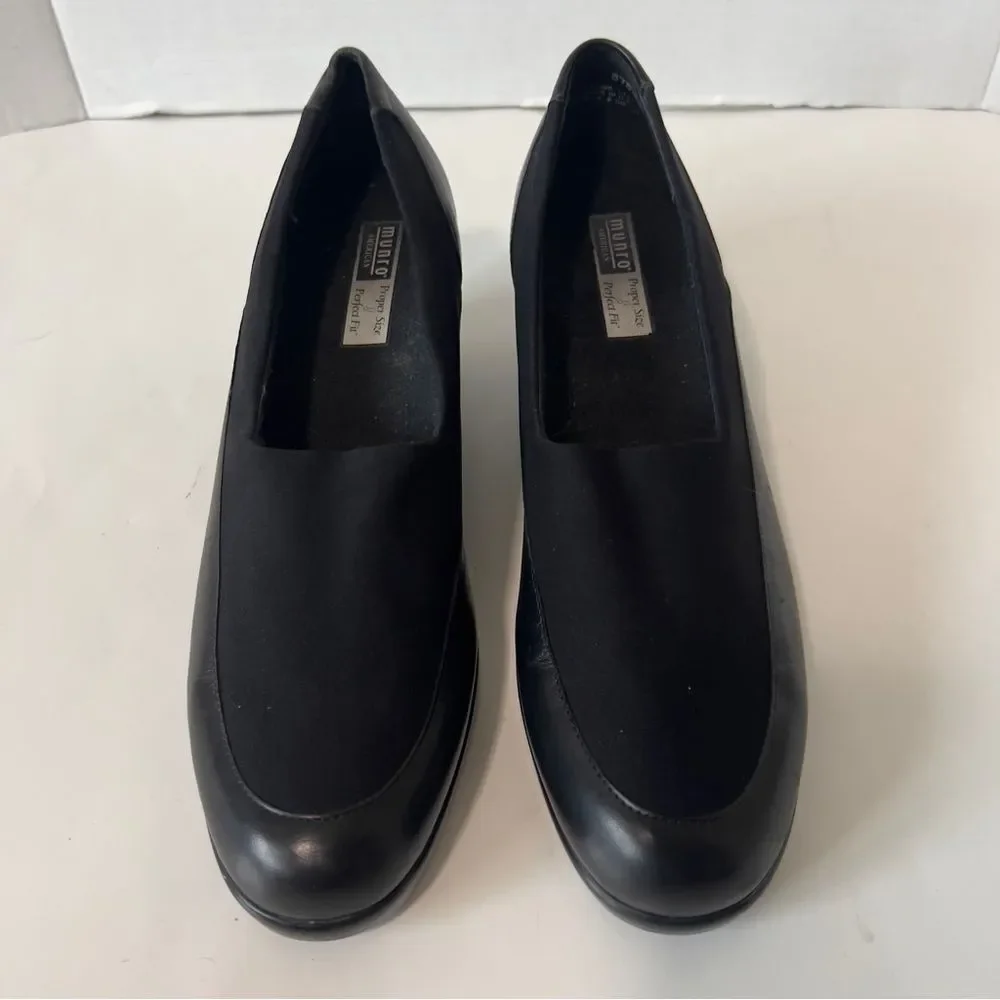 Munro Kayla Womens Black Slip On Wedge Heels Shoes Leather Micro Fiber Size‎ 8N